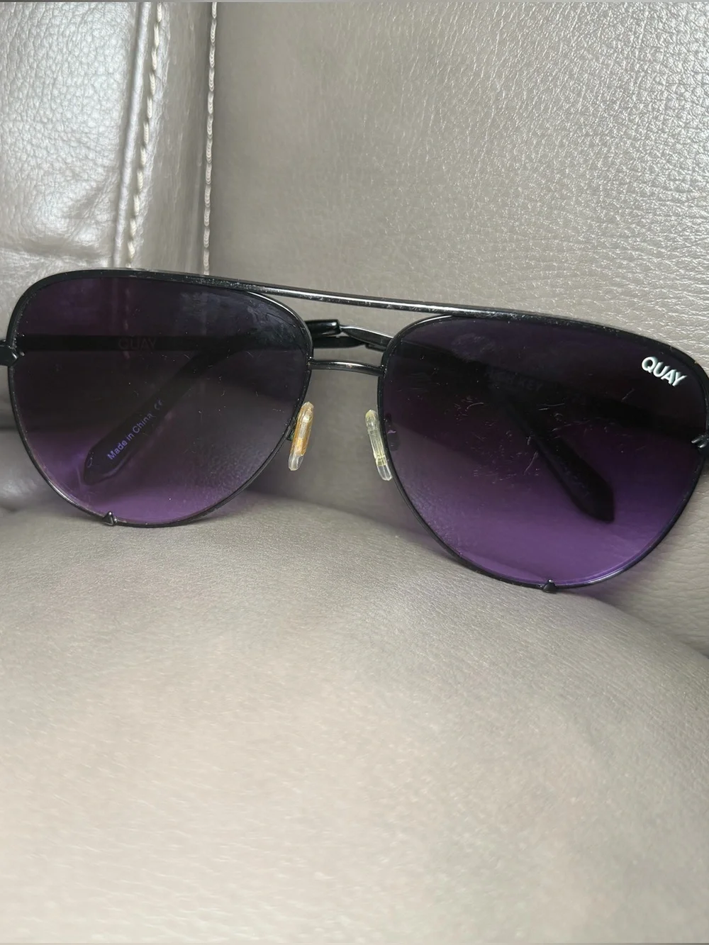 Quay Black Frame Sunglasses with Purple Gradient Lenses